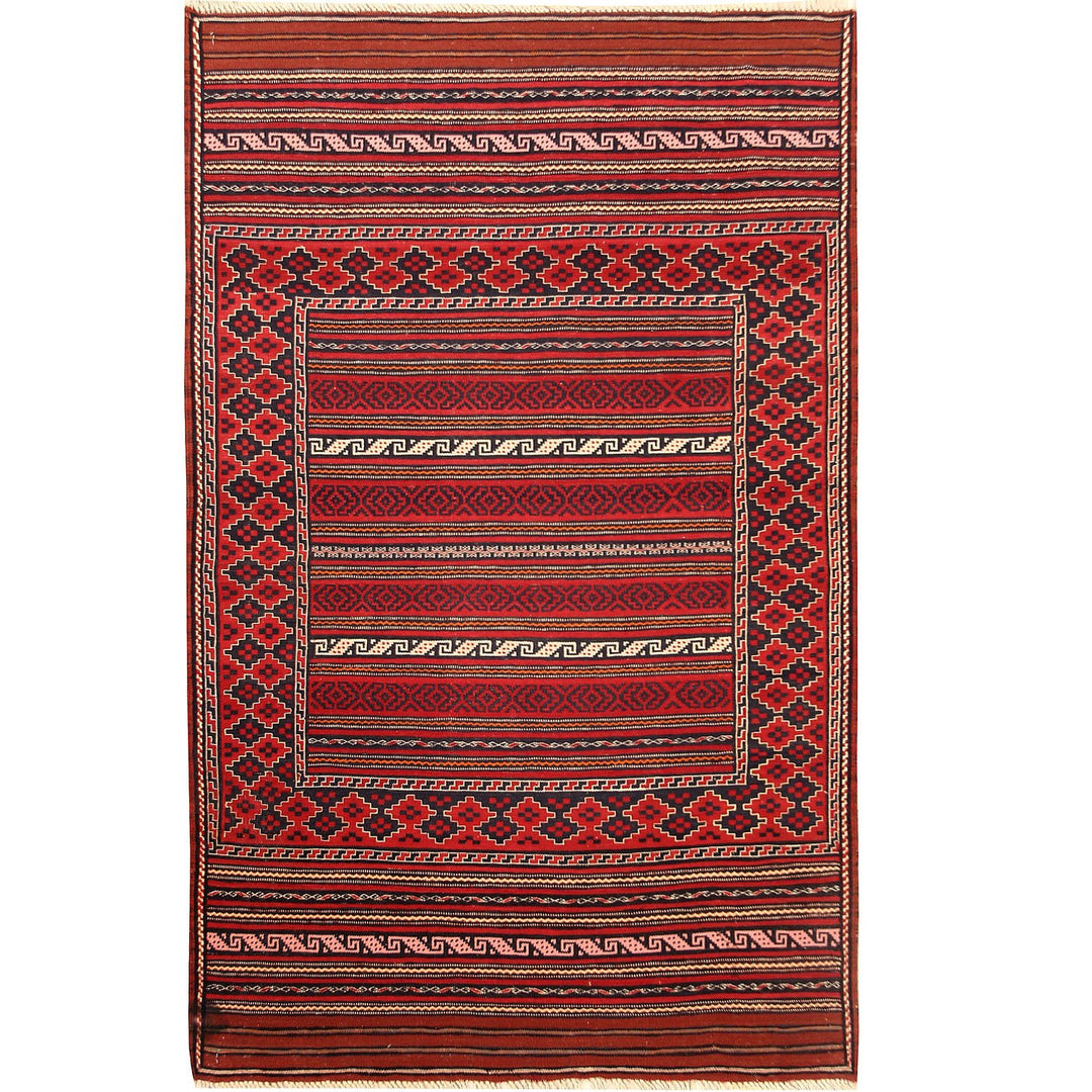 Red Afghan Laghari Kilim Rug 2' 9" x 4' 7" Flat-Weave