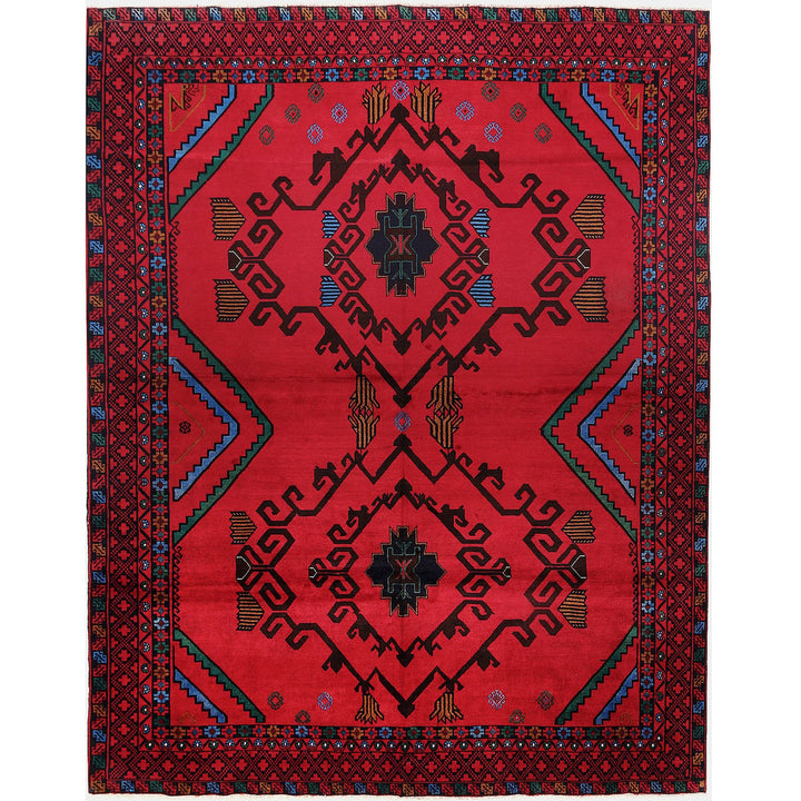 Red Afghan Baluchi Rug 8' 8" x 11' 4" Hand-Knotted | No. AL37495