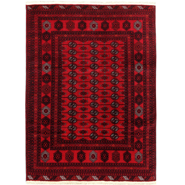 Red Afghan Bokhara Rug 4' 4" x 6' 2" Hand-Knotted | No. AL18469