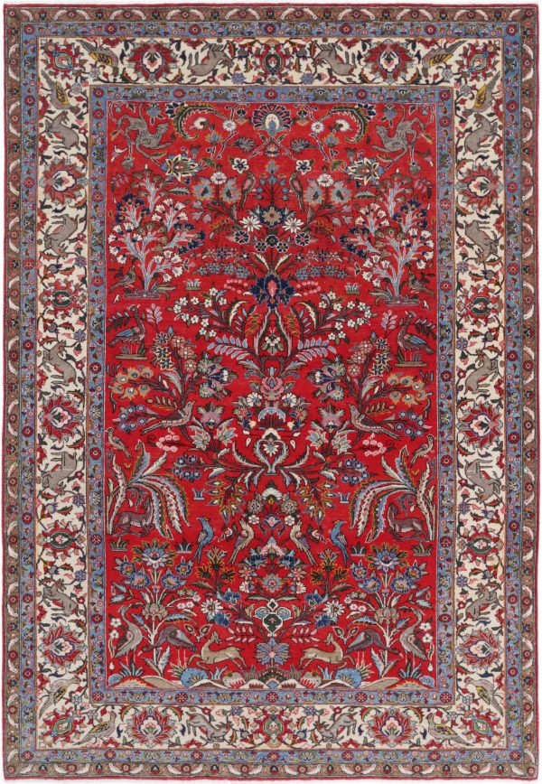 Red Afghan Sarouk Rug 6'3" x 9'3" Hand-Knotted