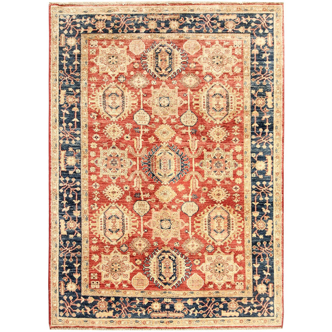 Red Afghan Serapi Rug 3' 9" x 5' 5" Hand-Knotted reverse
