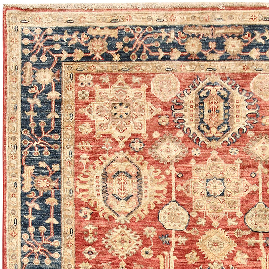 Red Afghan Serapi Rug 3' 9" x 5' 5" Hand-Knotted close-up