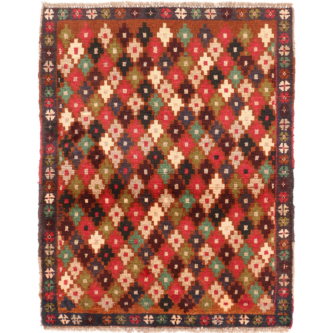 Afghan Baluchi Rug 2' 8" x 3' 8" Hand-Knotted