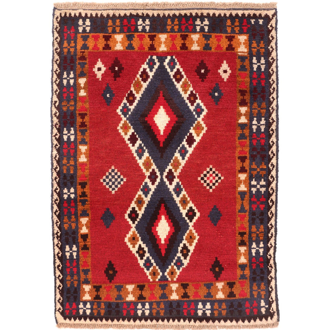 Red Afghan Baluchi Rug 2' 7" x 3' 8" Hand-Knotted