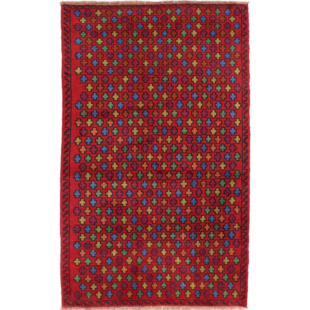 Red Afghan Baluchi Rug 3' 6" x 6' 3" Hand-Knotted