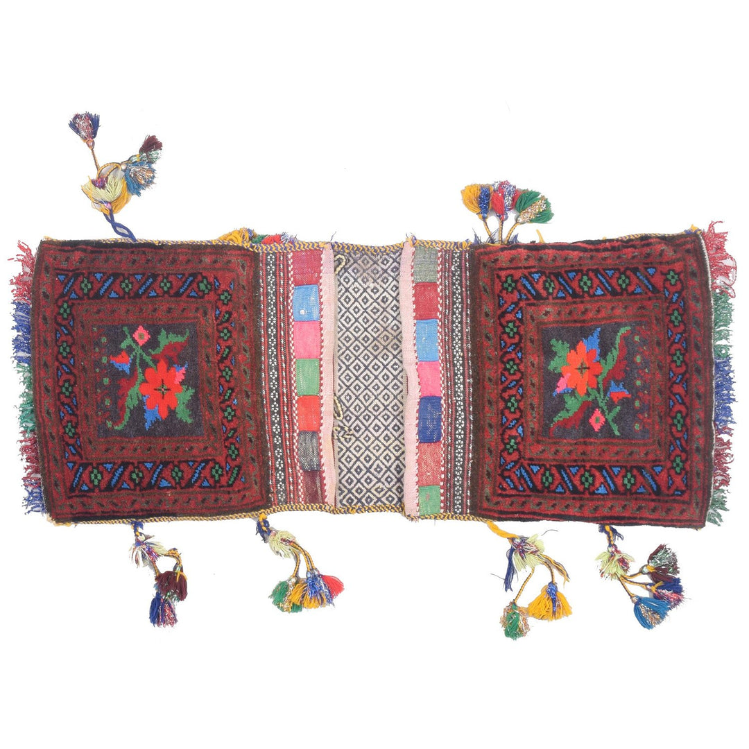 Afghan Saddle Bag Rug 1' x 2' 4" Hand-Knotted