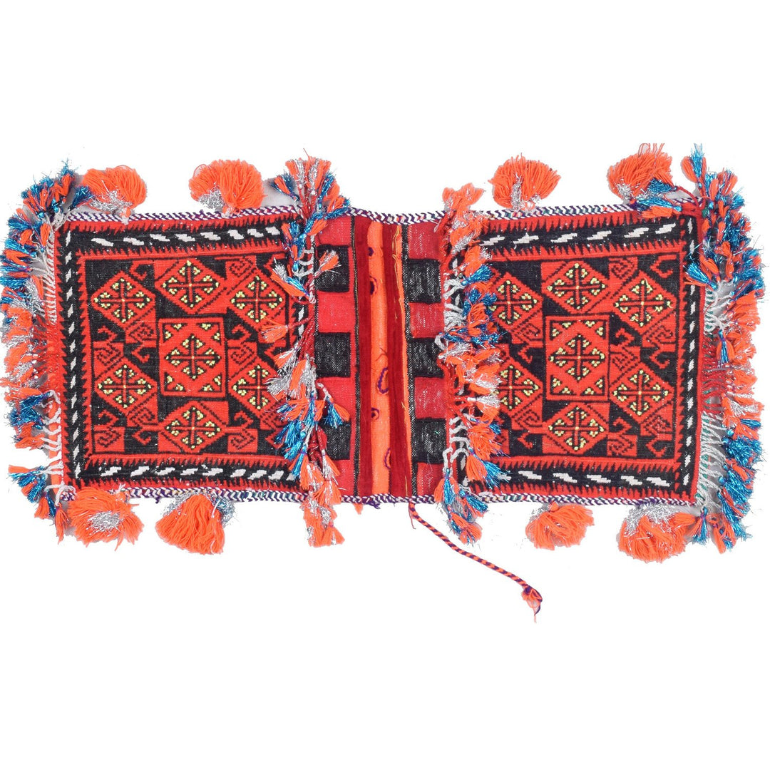 Red Saddle Bag 1' x 2' 1" Hand-Knotted
