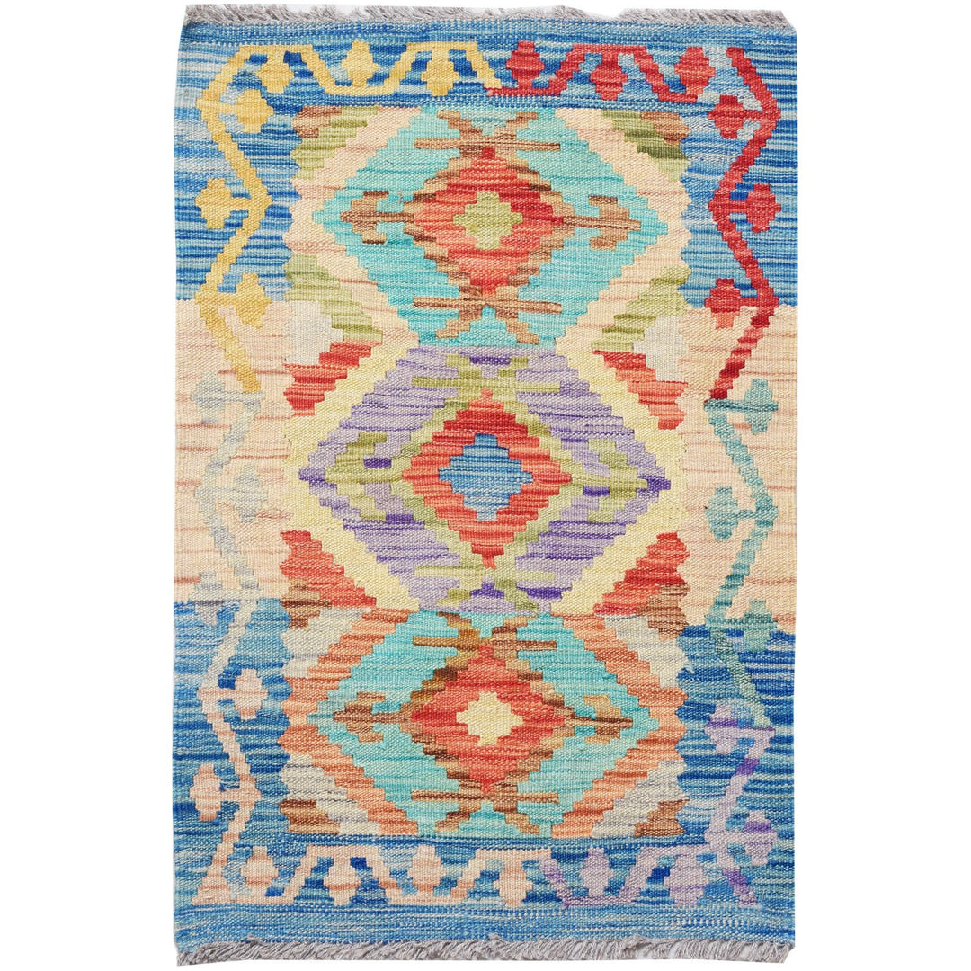 Afghan Vegetable Kilim Rug 1' 9" x 2' 8" Flat-Weave