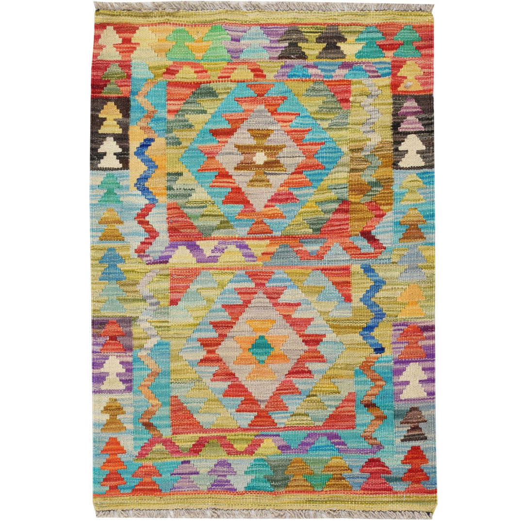 Afghan Vegetable Kilim Rug 1' 9" x 2' 9" Flat-Weave