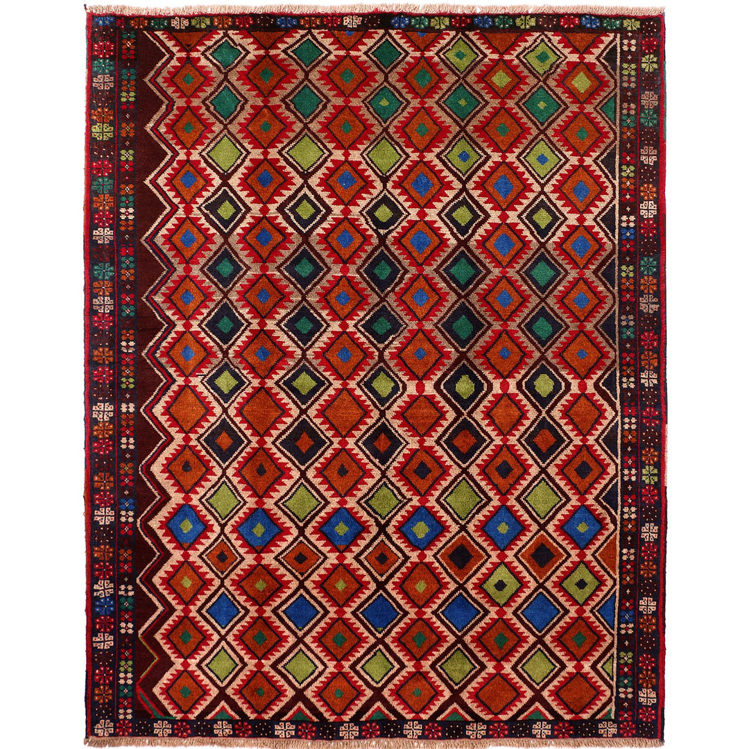 Tan Afghan Baluchi Rug 5' 9" x 7' 8" Hand-Knotted