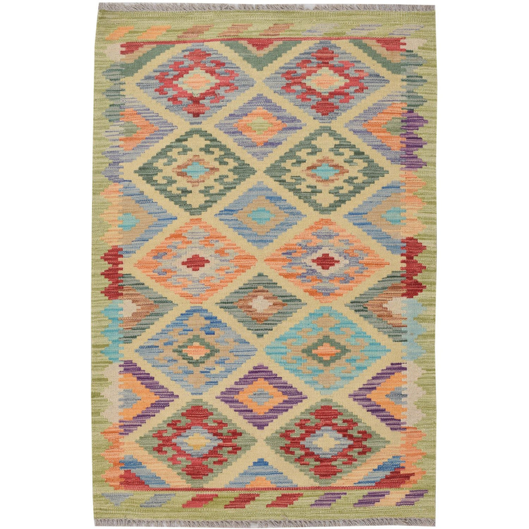 Afghan Kilim Rug 2' 6" x 3' 8" Flat-Weave