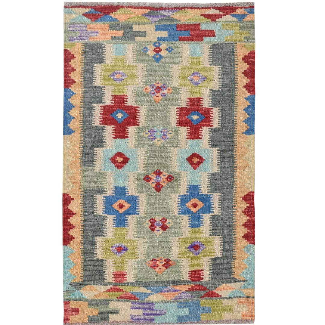 Afghan Kilim Rug 2' 4" x 4' Flat-Weave