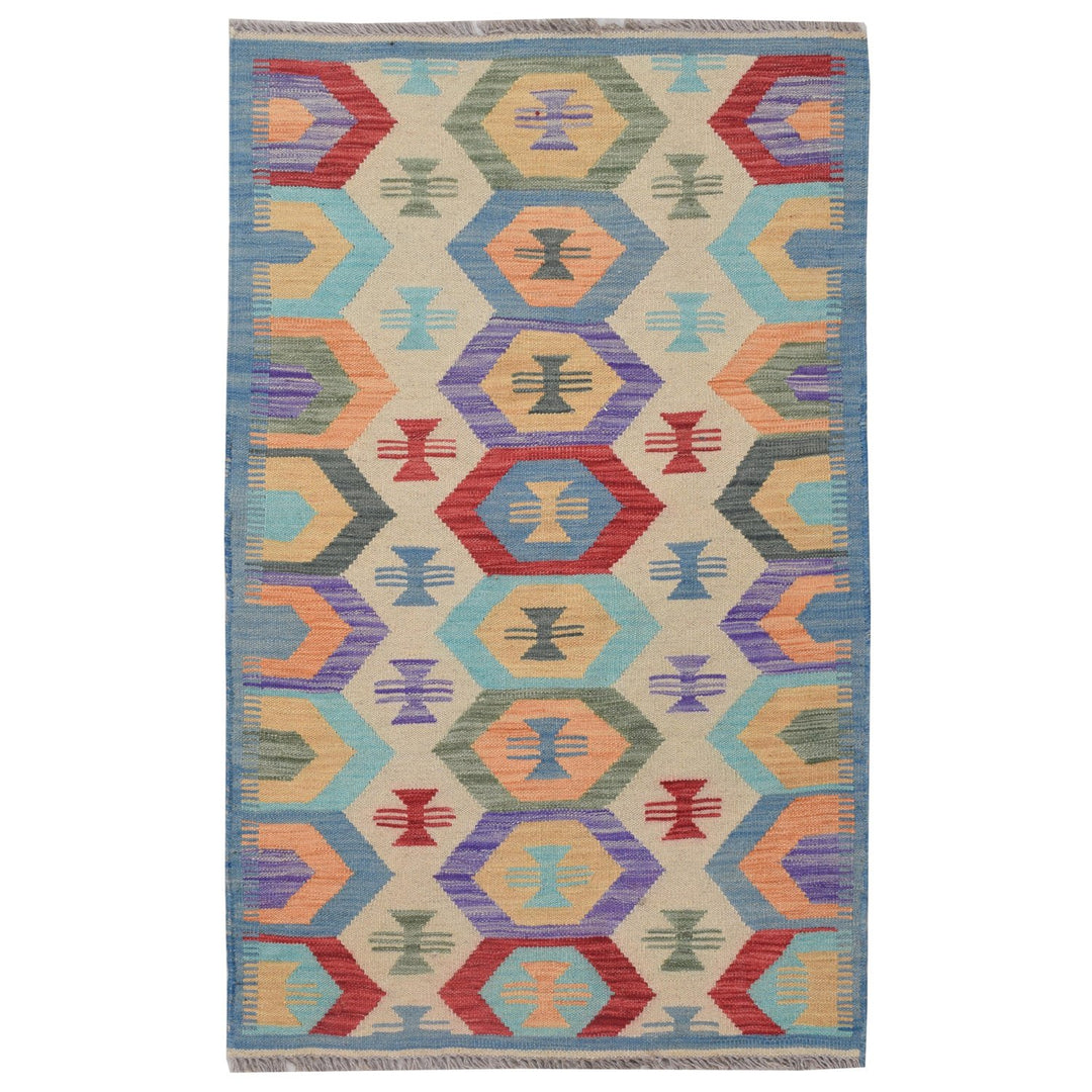 Afghan Kilim Rug 2' 5" x 4' Flat-Weave
