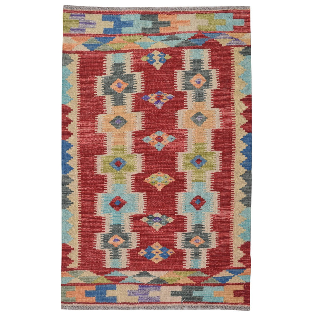 Afghan Kilim Rug 2' 5" x 4' Flat-Weave