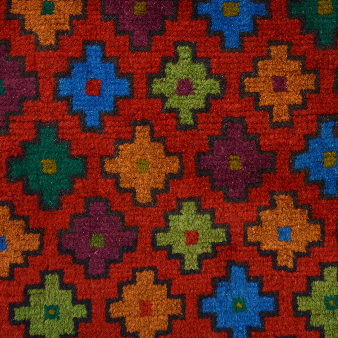 Red Afghan Baluchi Rug 3' 4" x 4' 7" Hand-Knotted view 15
