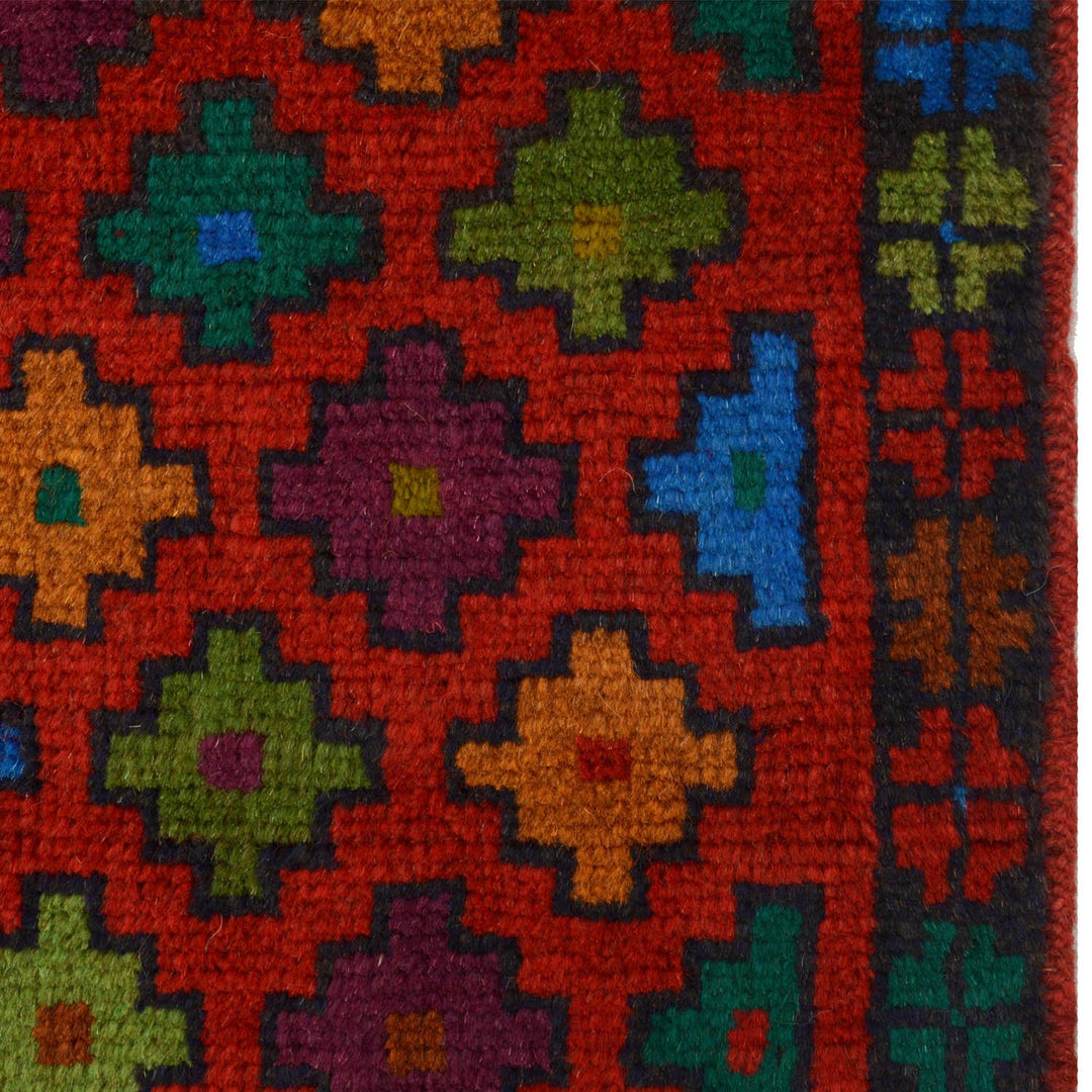 Red Afghan Baluchi Rug 3' 4" x 4' 7" Hand-Knotted view 9