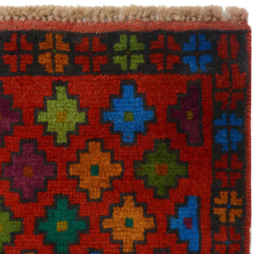 Red Afghan Baluchi Rug 3' 4" x 4' 7" Hand-Knotted view 10