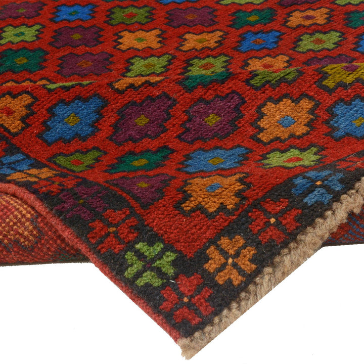Red Afghan Baluchi Rug 3' 4" x 4' 7" Hand-Knotted view 19