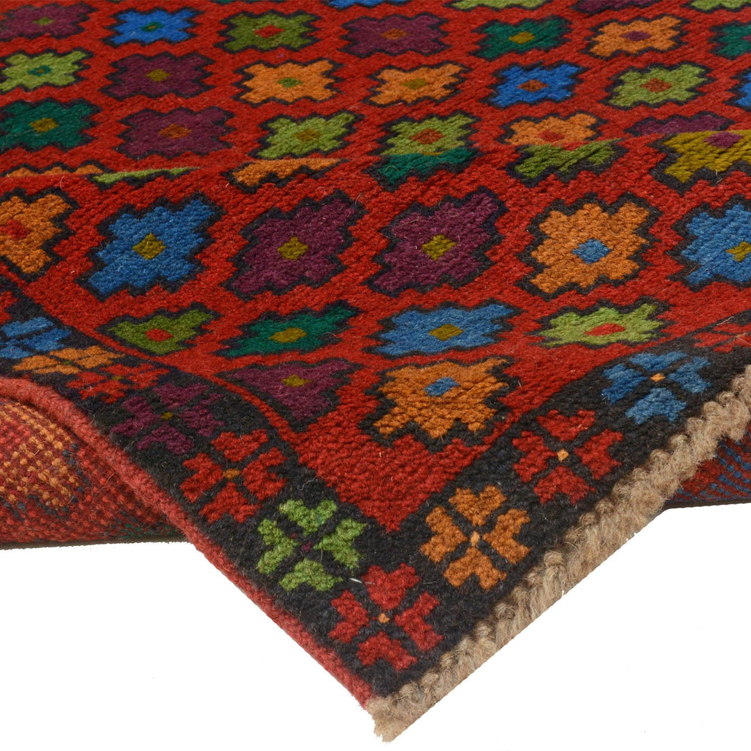 Red Afghan Baluchi Rug 3' 4" x 4' 7" Hand-Knotted view 12