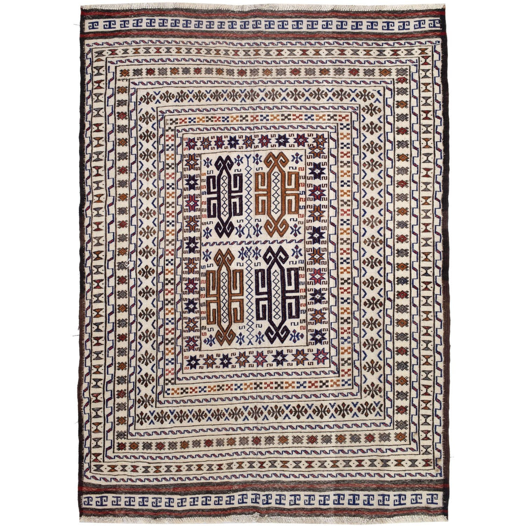 Soumak Kilim 4' 2" x 5' 7" (ft) - No. AL27347 - ALRUG Rug Store