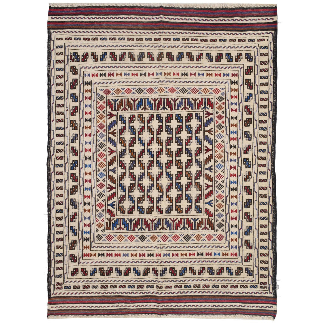 Soumak Kilim 4' 4" x 5' 7" (ft) - No. AL96409 - ALRUG Rug Store