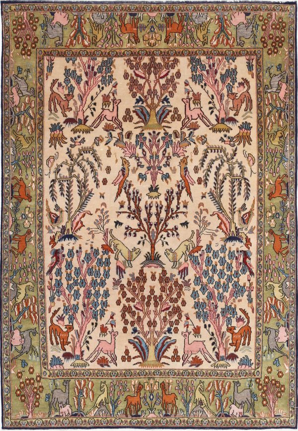 Ivory Qum Oriental Rug 4'6" x 6'8" Hand-Knotted