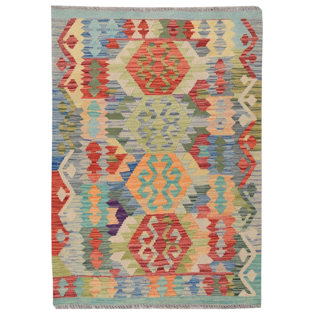 Afghan Vegetable Kilim Rug 2' 8" x 3' 9" Flat-Weave
