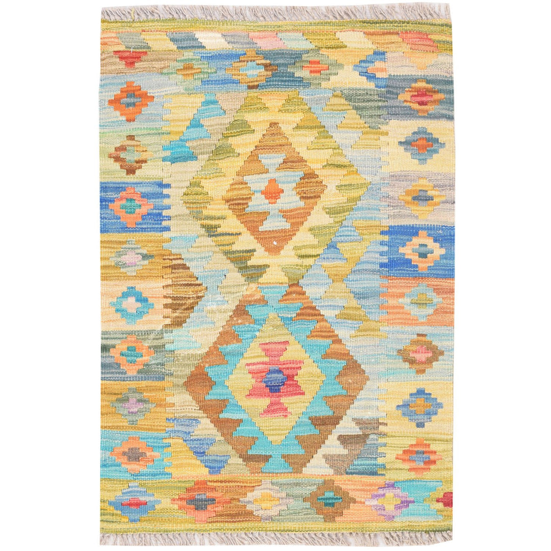 Afghan Vegetable Kilim Rug 1' 9" x 2' 7" Flat-Weave