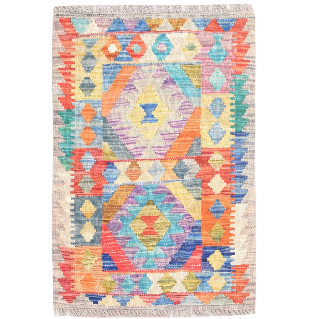 Afghan Kilim Rug 1' 8" x 2' 8" Flat-Weave