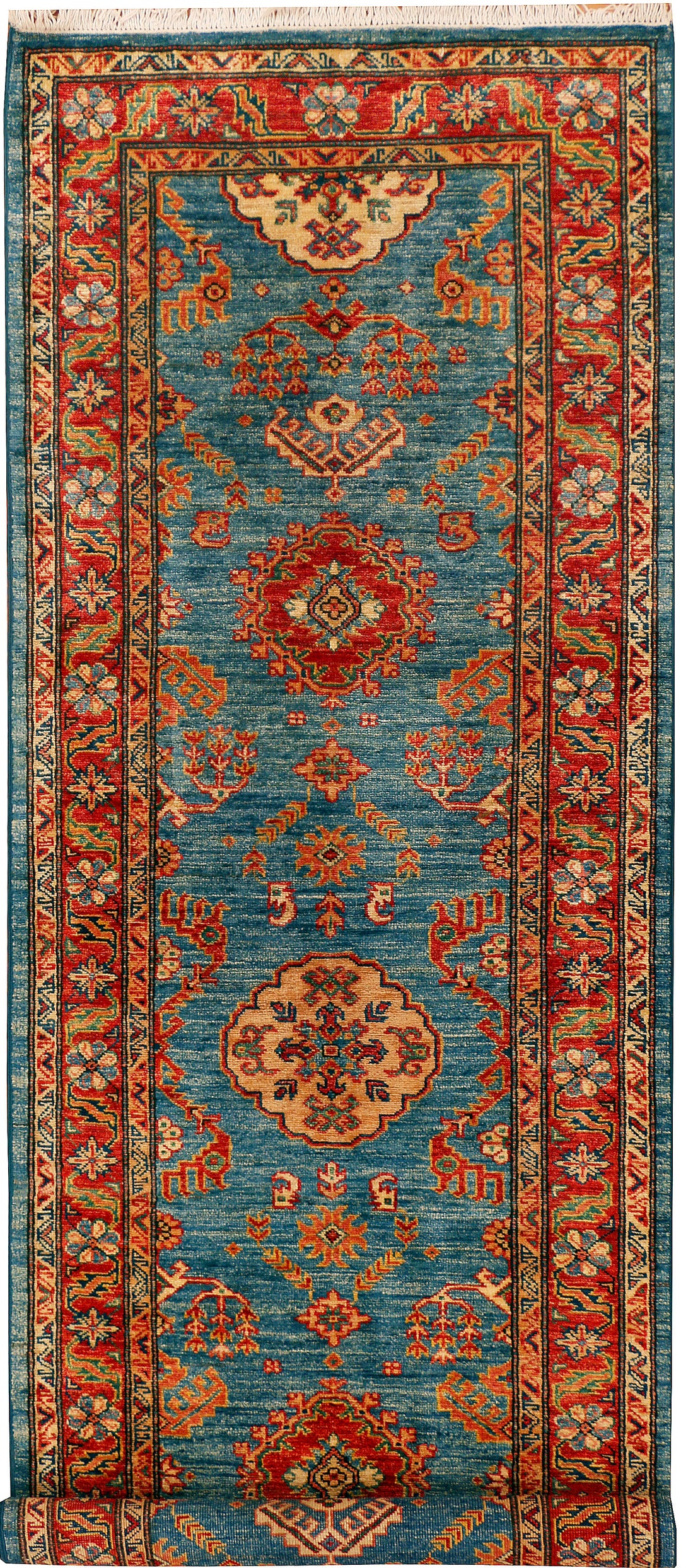 Teal Teal Oriental Kazak Runner 2' 7 x 7' 11 - No. 26462 - ALRUG Rug Store