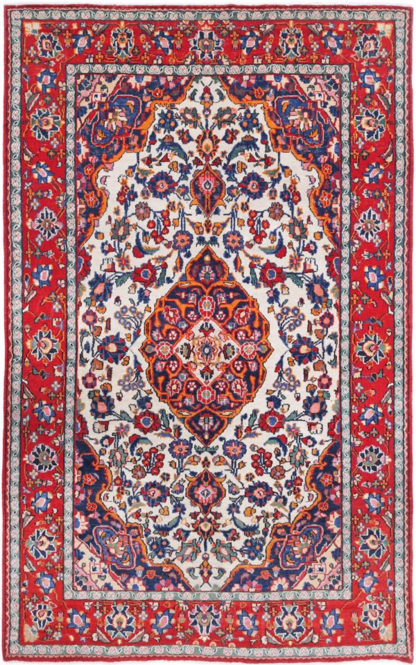 Ivory Afghan Oriental Rug 4' 2" x 6' 8" Hand-Knotted