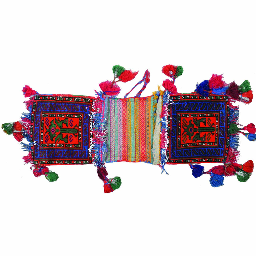 Red Afghan Saddle Bag Rug 0' 8" x 2' 6" Hand-Knotted