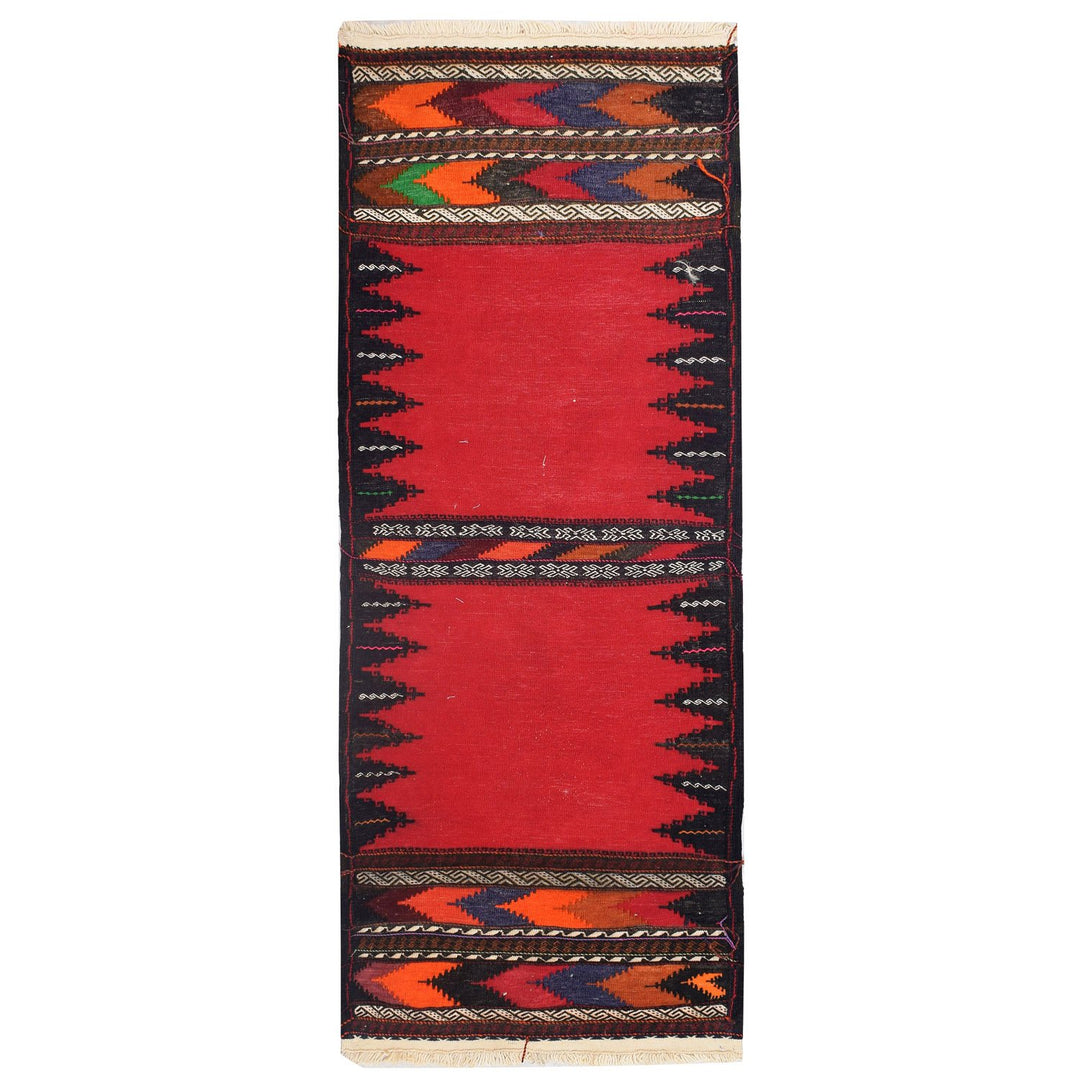 Red Afghan Sufra Kilim Rug 2' 2" x 5' 8" Flat-Weave