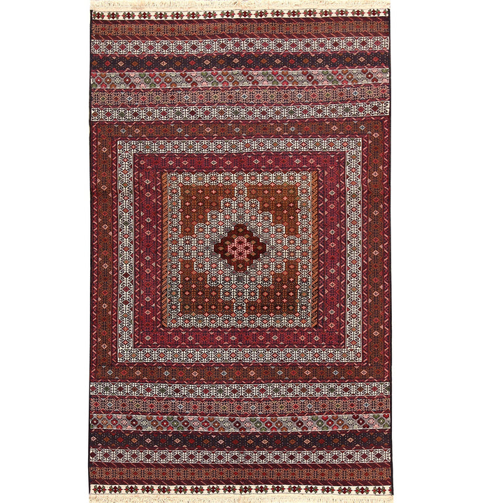 Beige Afghan Maliki Kilim Rug 4' 1" x 6' 5" Hand-Knotted