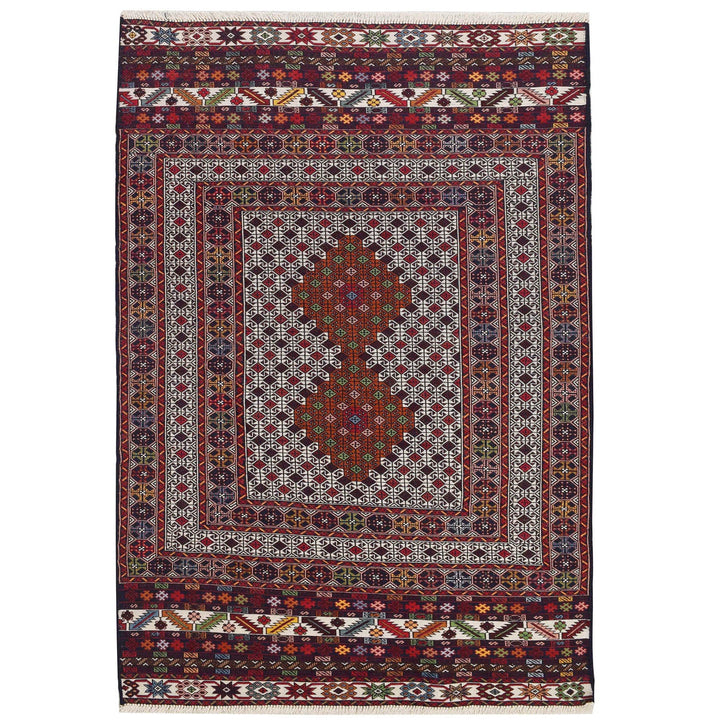 Beige Maliki Kilim Rug 3' 4" x 5' 1" Hand-Knotted