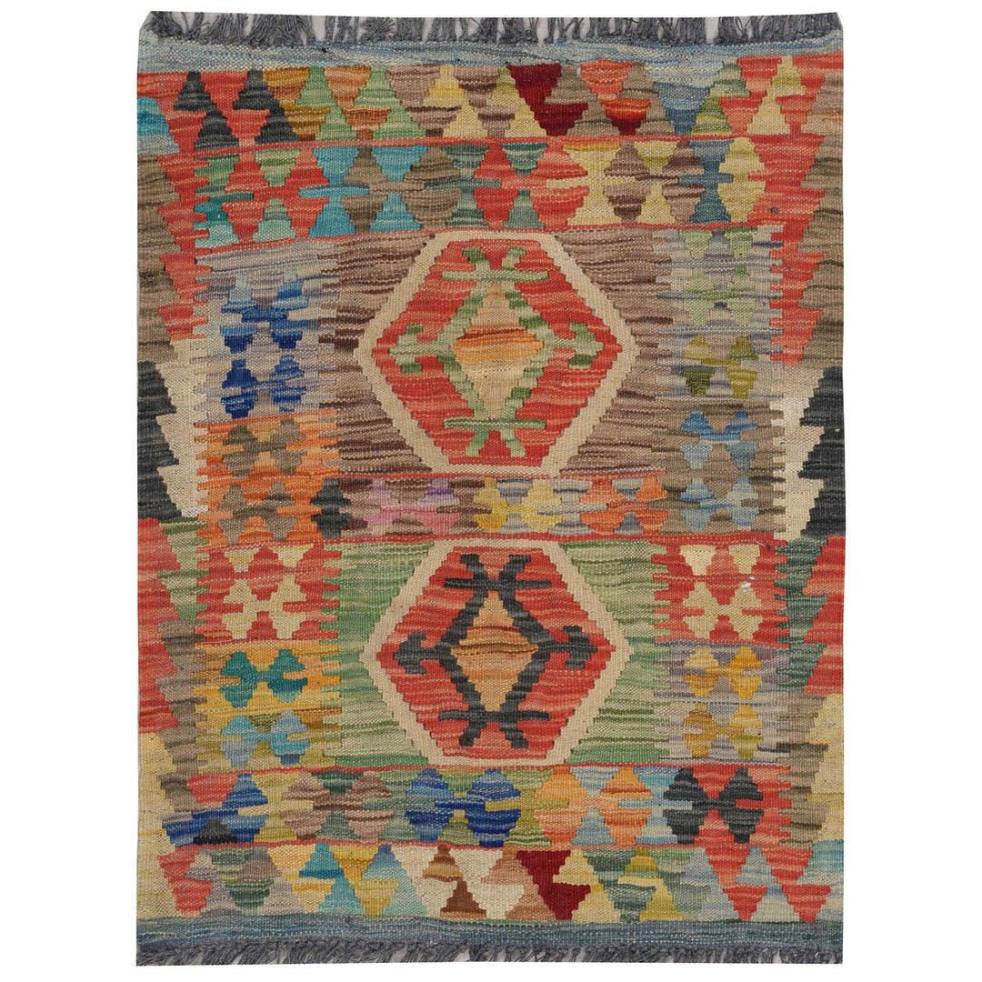 Afghan Vegetable Kilim Rug 2' x 2' 7" Flat-Weave