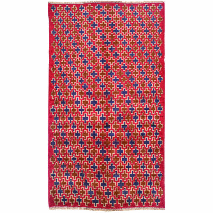 Red Afghan Baluchi Rug 3' 5" x 6' 2" Hand-Knotted pattern