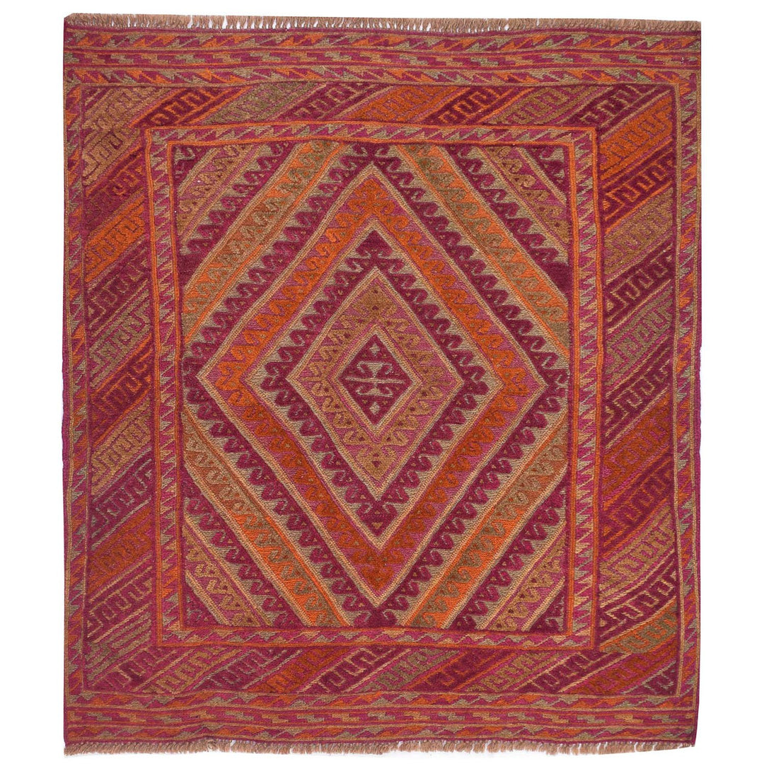 Afghan Mashwani Rug 3' 5" x 3' 8" Hand-Knotted