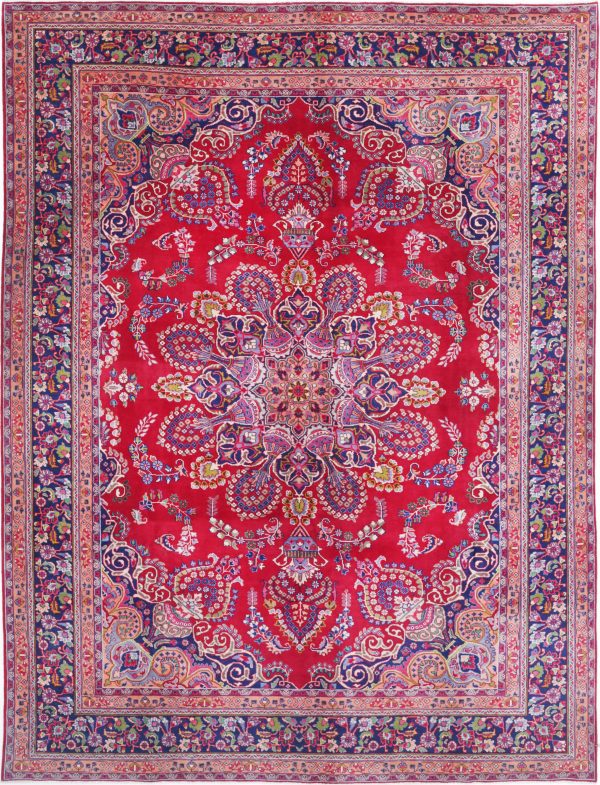 Red Afghan Oriental Rug 9' 7" x 12' 11" Hand-Knotted