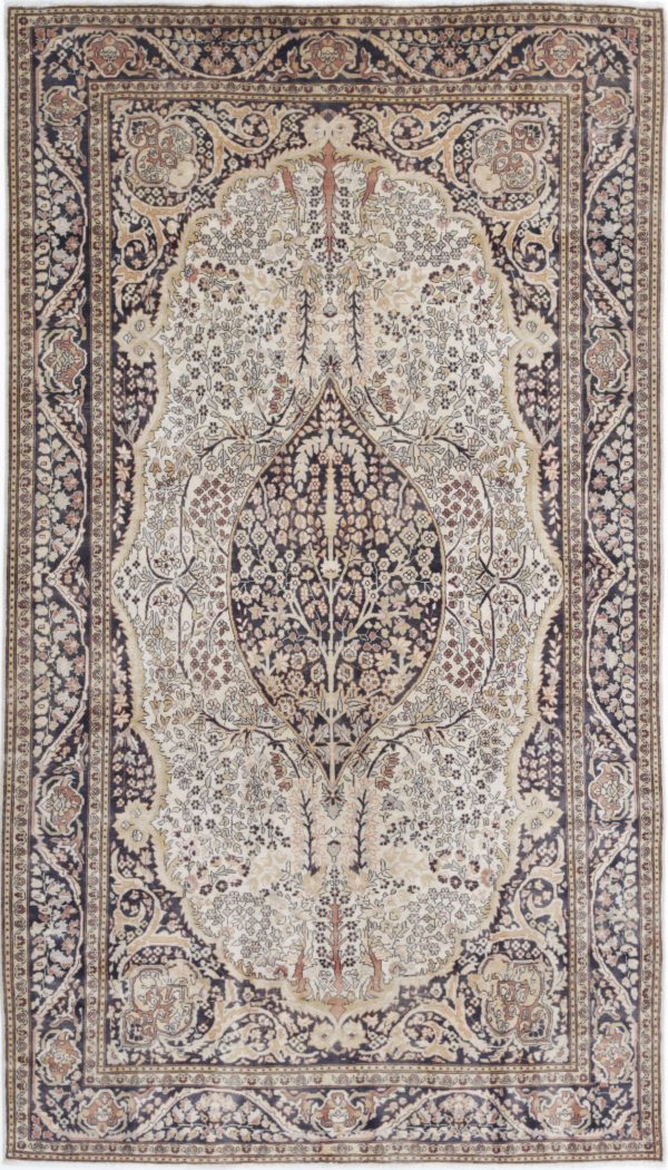 Ivory Afghan Tabriz Rug 4' 6" x 8' 0" Hand-Knotted