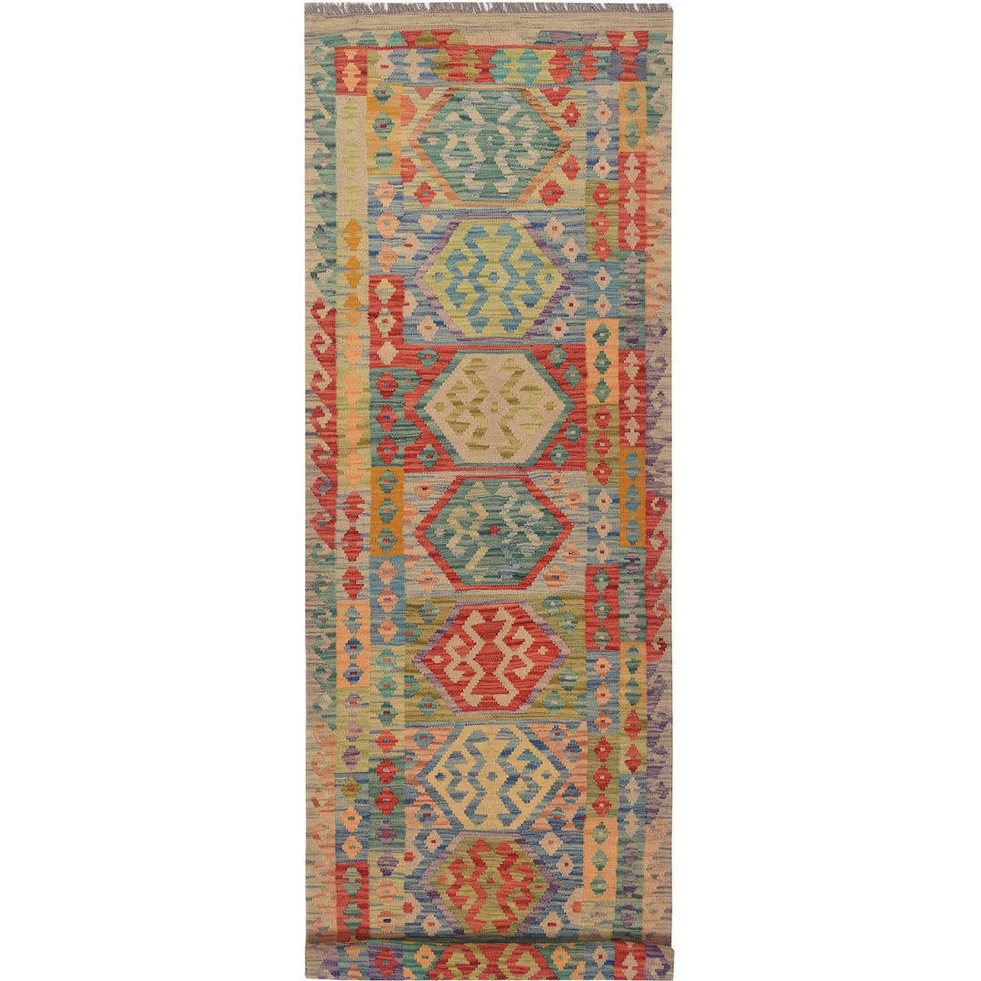 Afghan Vegetable Kilim Rug 2' 6" x 9' 5" Flat-Weave