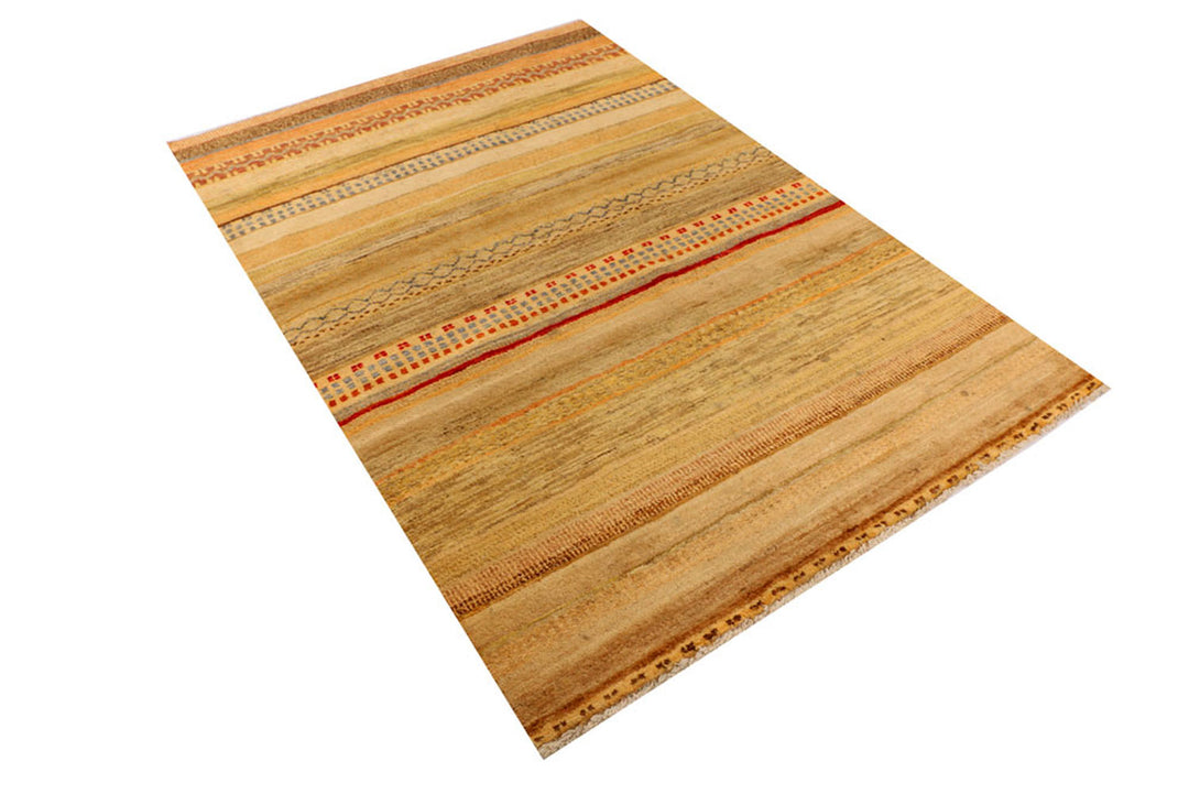 Navajo White Pakistani Gabbeh Rug 4' 2" x 6' Hand-Knotted border