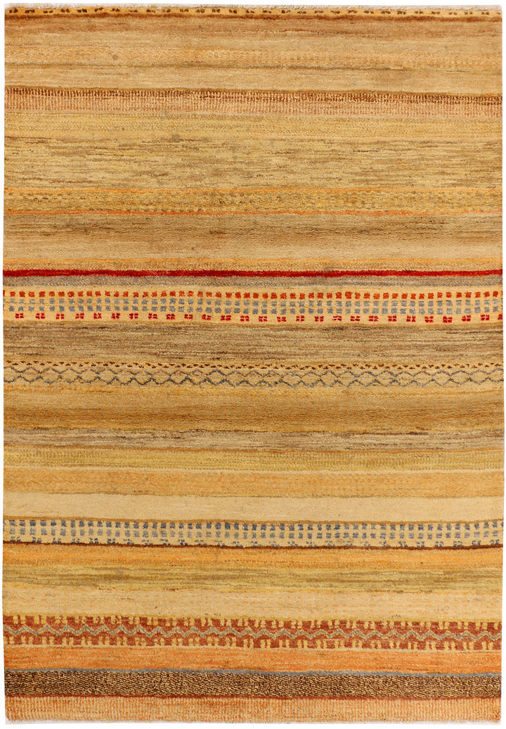 Navajo White Pakistani Gabbeh Rug 4' 2" x 6' Hand-Knotted
