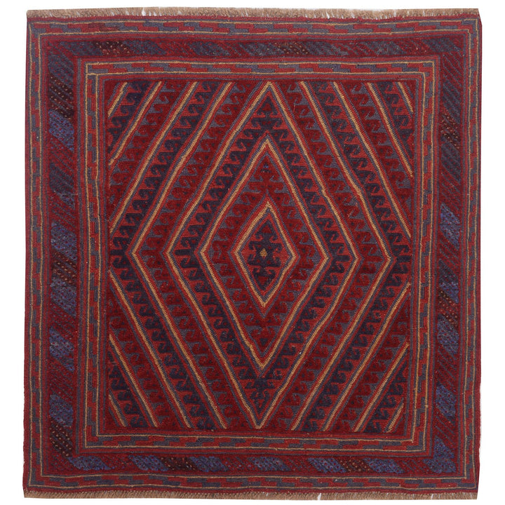 Red Afghan Mashwani Rug 3' 9" x 4' Hand-Knotted pattern