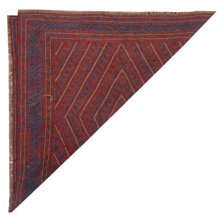 Red Afghan Mashwani Rug 3' 9" x 4' Hand-Knotted detail