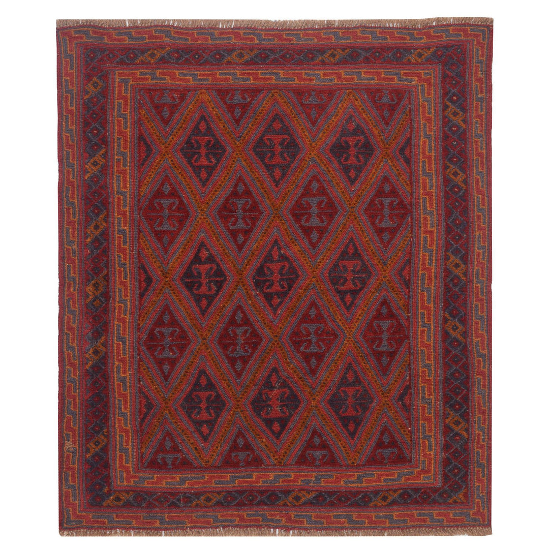 Red Afghan Mashwani Rug 3' 9" x 3' 9" Hand-Knotted