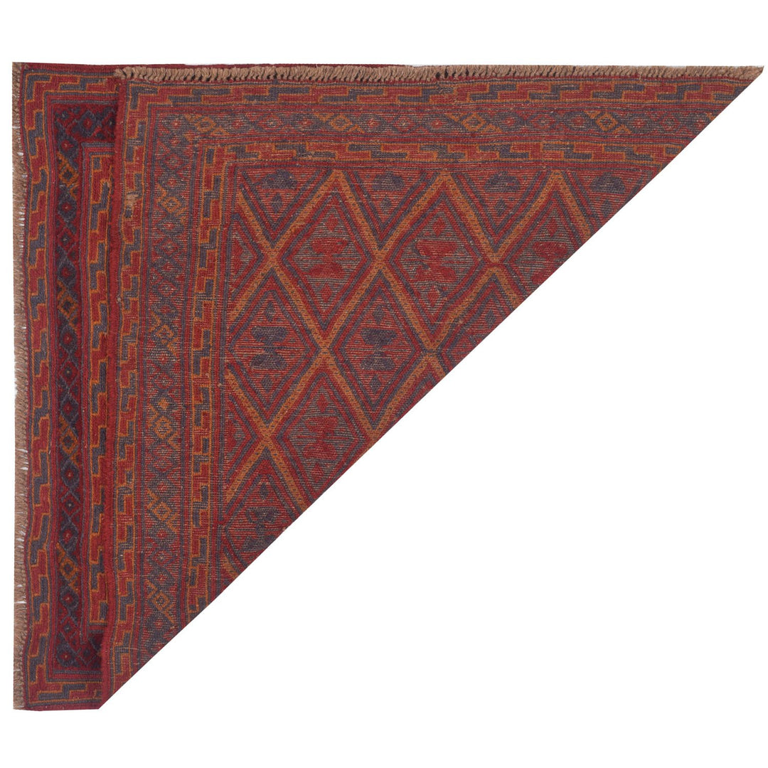 Red Afghan Mashwani Rug 3' 9" x 3' 9" Hand-Knotted border