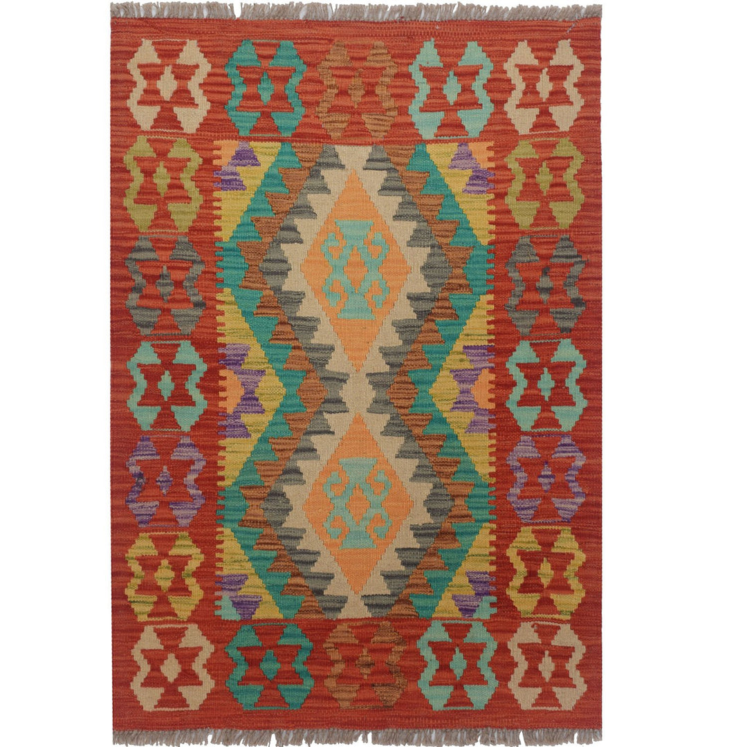 Afghan Kilim Rug 2' 7" x 3' 9" Flat-Weave