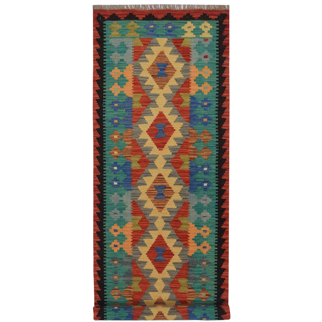 Afghan Kilim Rug 2' x 5' 5" Flat-Weave