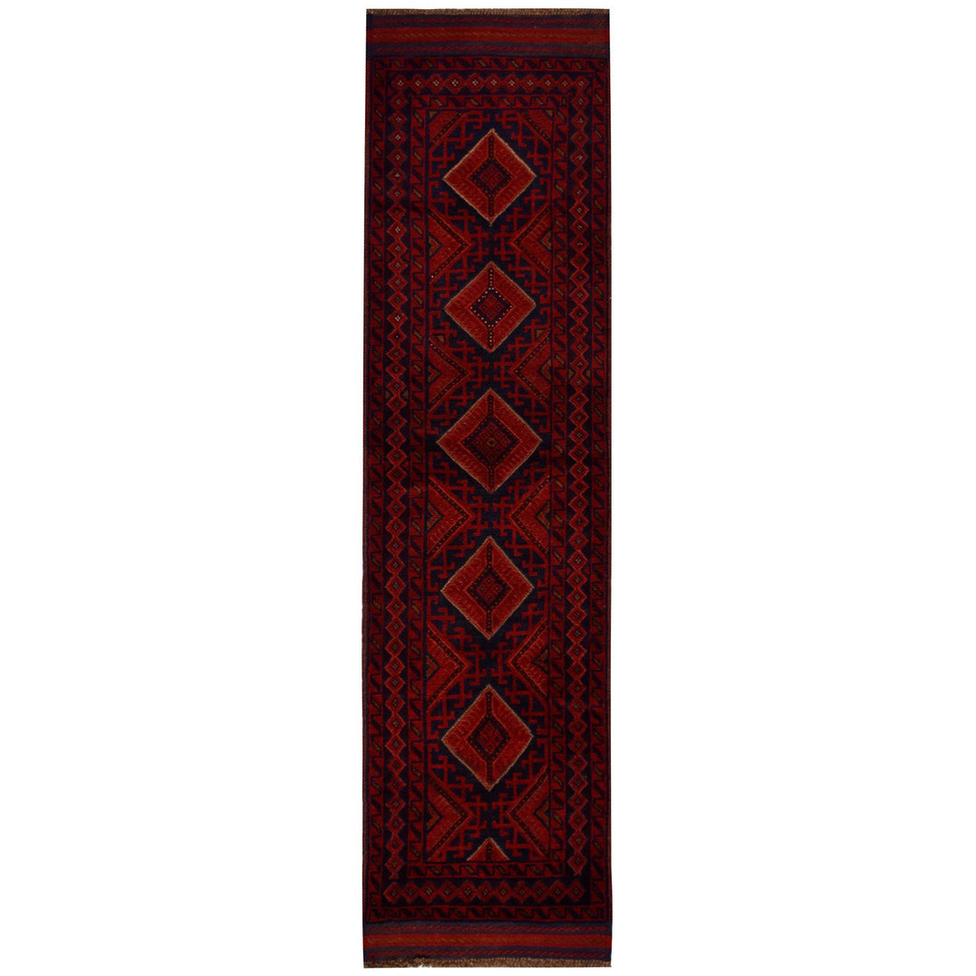 Red Afghan Mashwani Rug 2' x 8' Hand-Knotted